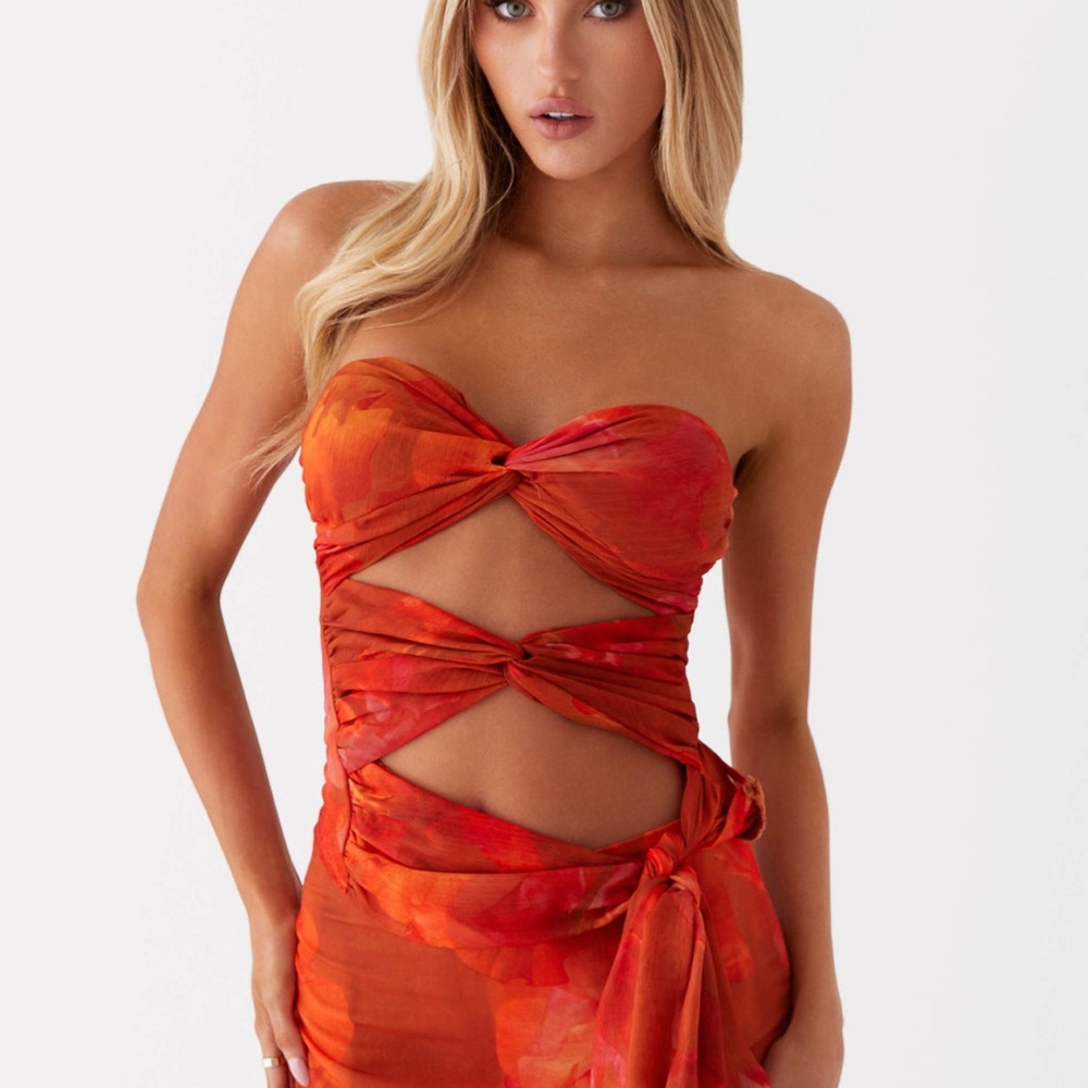 Peppermayo Red and Orange Cutout Top